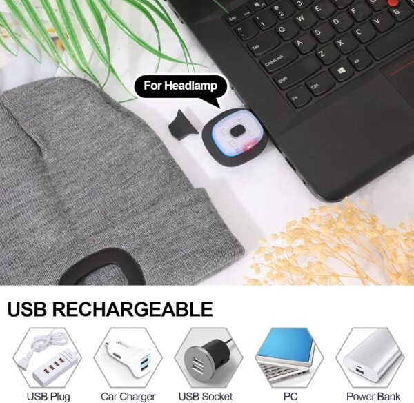 Unisex Beanie with The Light, USB Rechargeable LED Caps, Flashlight Hat Headlamp Beanie Gifts for Dad Father Husband - Image 6