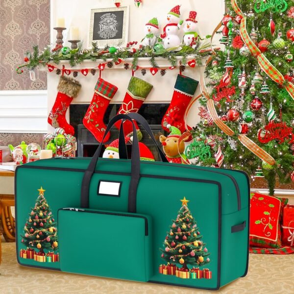 9FT Christmas Tree Storage Bag Heavy Duty 600D Oxford Fabric Extra Large Tree Storage Container with Reinforced Handles and Dual Zippers Green Xmas Tree Storage Bag for Christmas Tree Storage - Image 7