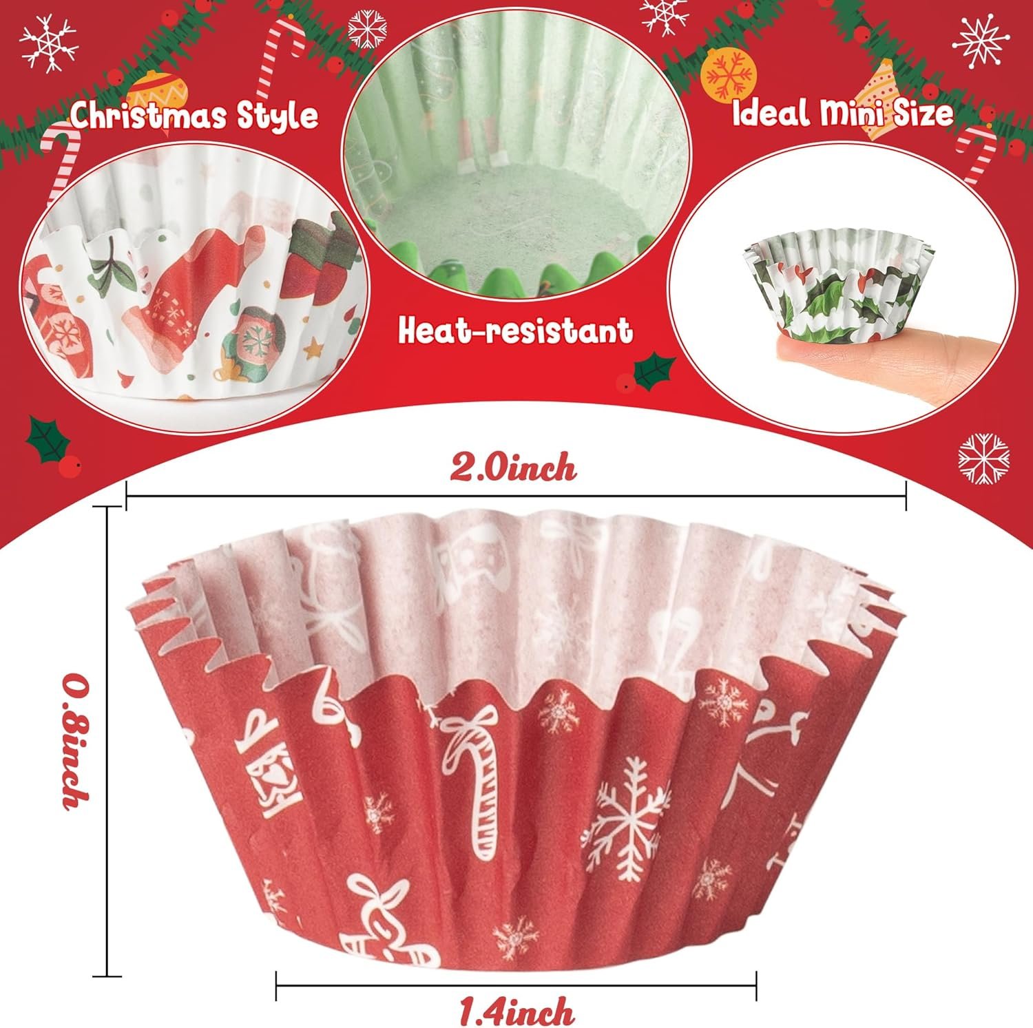 COcnny 600pcs Christmas Mini Cupcake Paper Liners, Merry Christmas Baking Cups Muffin Case Cupcakes Wrappers, Xmas Tree Santa Claus Snowman Cake Wrap Making Supplies for Xmas Eve Party (10 Styles) - Image 4