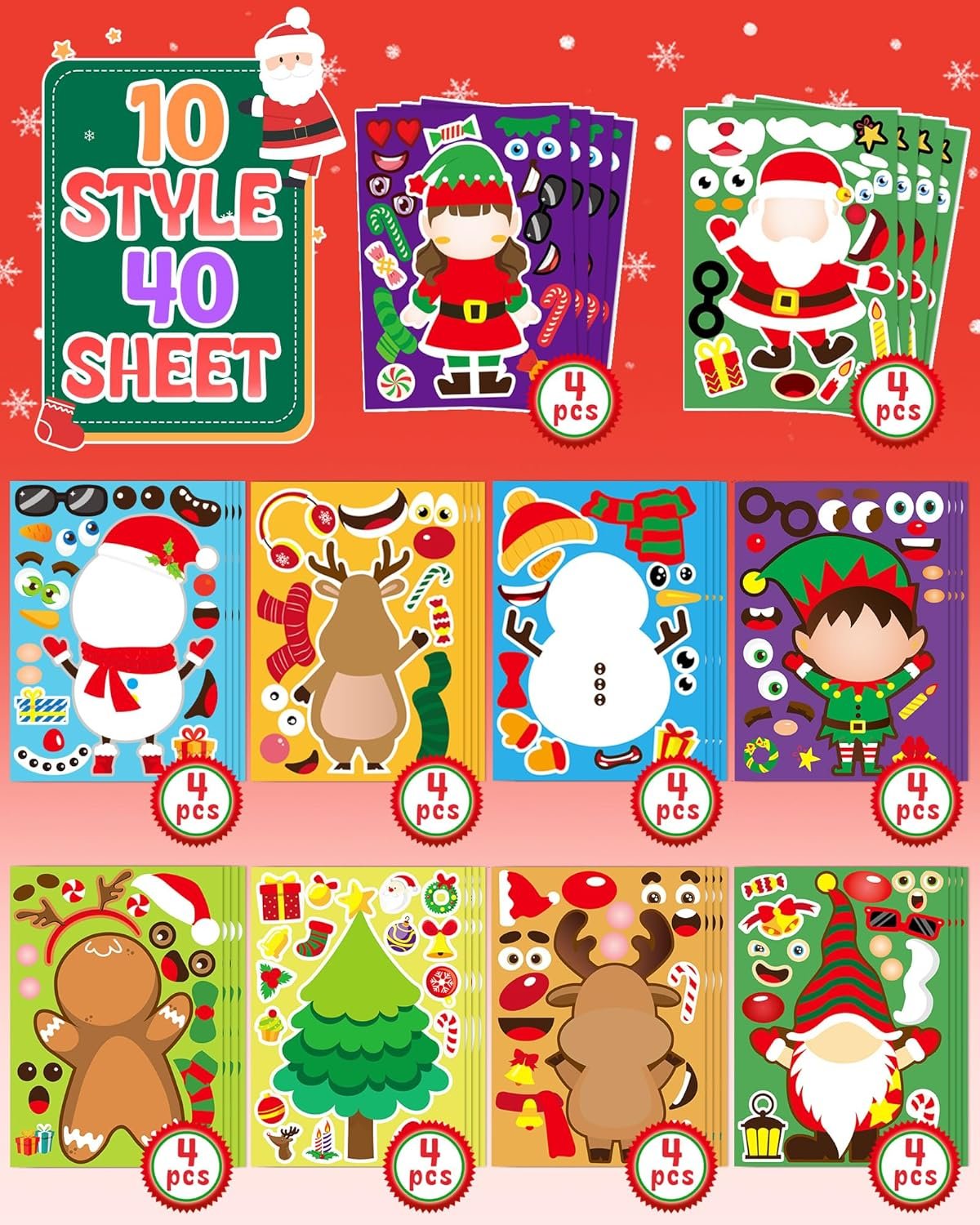 Yetonamr 40 Sheets Christmas Stickers Stocking Stuffers for Kids, Christmas Party Favors Christmas Crafts for Goodie Bag Stuffers, Christmas Classroom Gifts Games Activities for Students Teens - Image 5