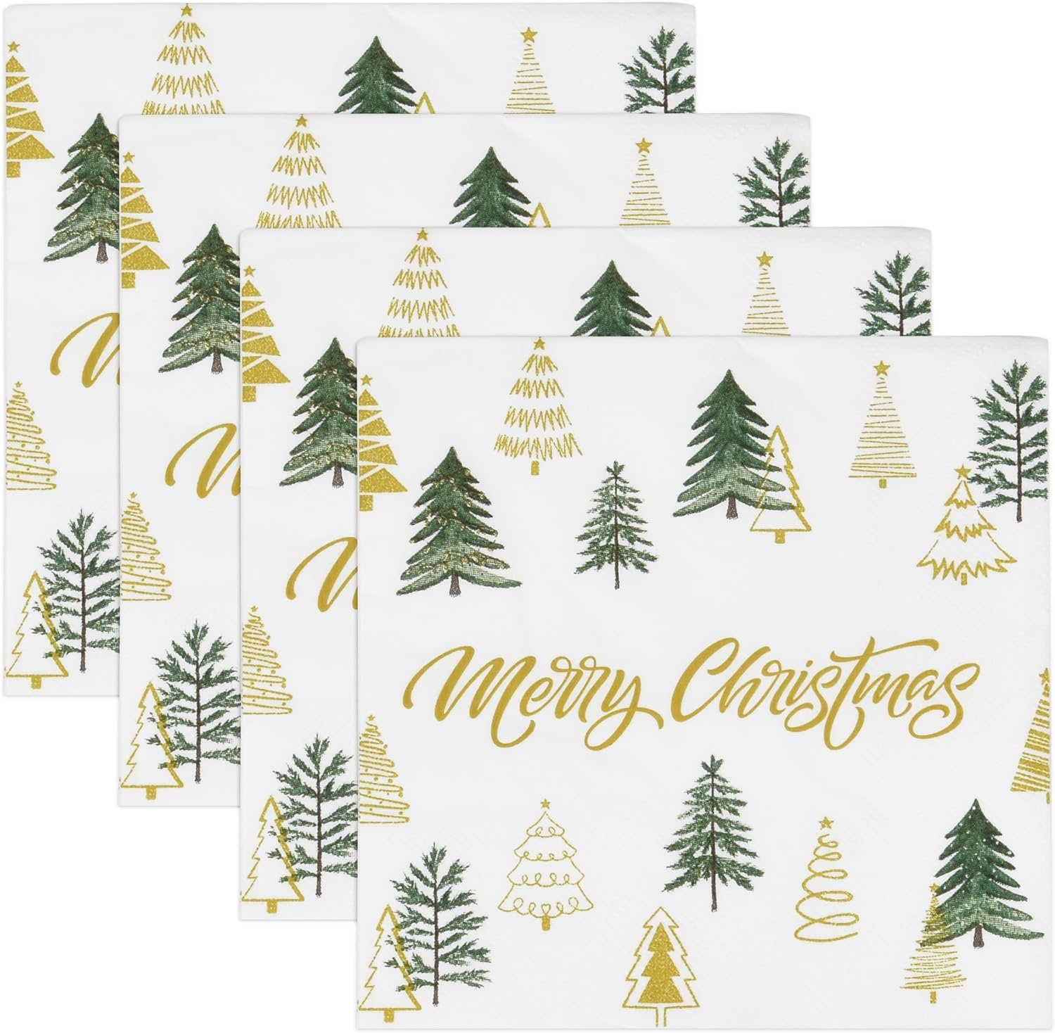 100 Merry Christmas Tree Cocktail Beverage Napkins Disposable Paper Decorative Elegant Xmas Green & Gold Trees Dessert Dinner Hand Napkin for Winter Holiday Wedding Party Supplies Tableware Decoration - Image 7