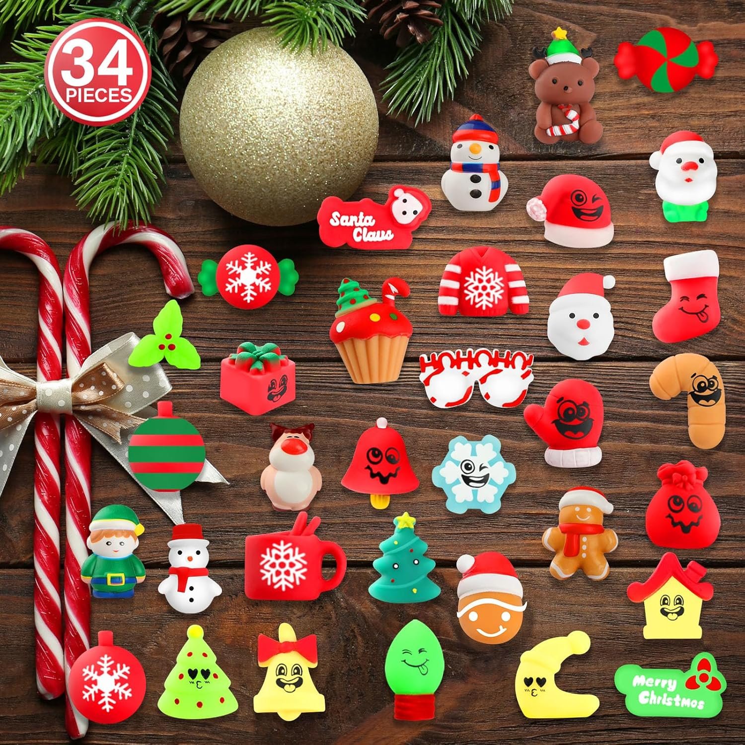 Christmas Squishy Toys, 34 PCS Squishies Christmas Party Favors for Kids Boys Girls, Mochi Kawaii Squishy Stress Reliever Anxiety Toys, Classroom Prize Bulk Gifts for Christmas Treat Goody Bags - Image 4