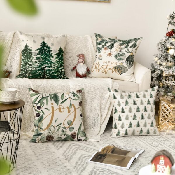 AVOIN colorlife Merry Christmas Trees Snowflake Throw Pillow Covers, 18 x 18 Inch Joy Xmas Balls Winter Holiday Cushion Case Decoration for Sofa Couch Set of 4 - Image 3