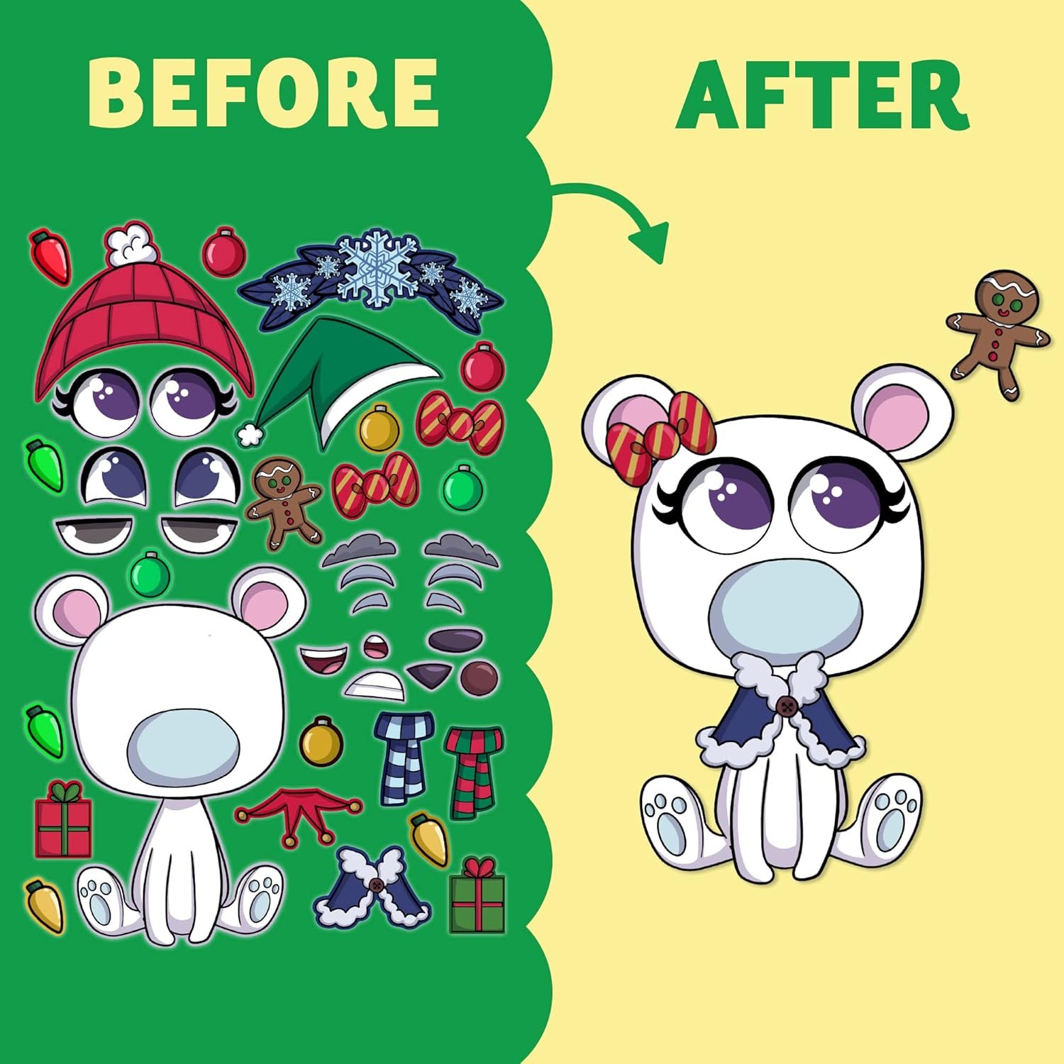 JOYIN 36 Pcs Christmas Make-a-face Sticker Sheets Make Your Own Xmas Characters Mix and Match Sticker with Full Body Design Reindeer, Snowman, Elf, for Kids Party Favor Art Craft Classroom Activities - Image 4