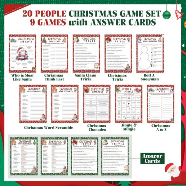 102 Pcs Christmas Trivia Games for Large Group Christmas Question and Answer Word Scramble Cards Set Festival Guessing Activity for Game Xmas Holiday Party Indoor Activity Family Friends - Image 3