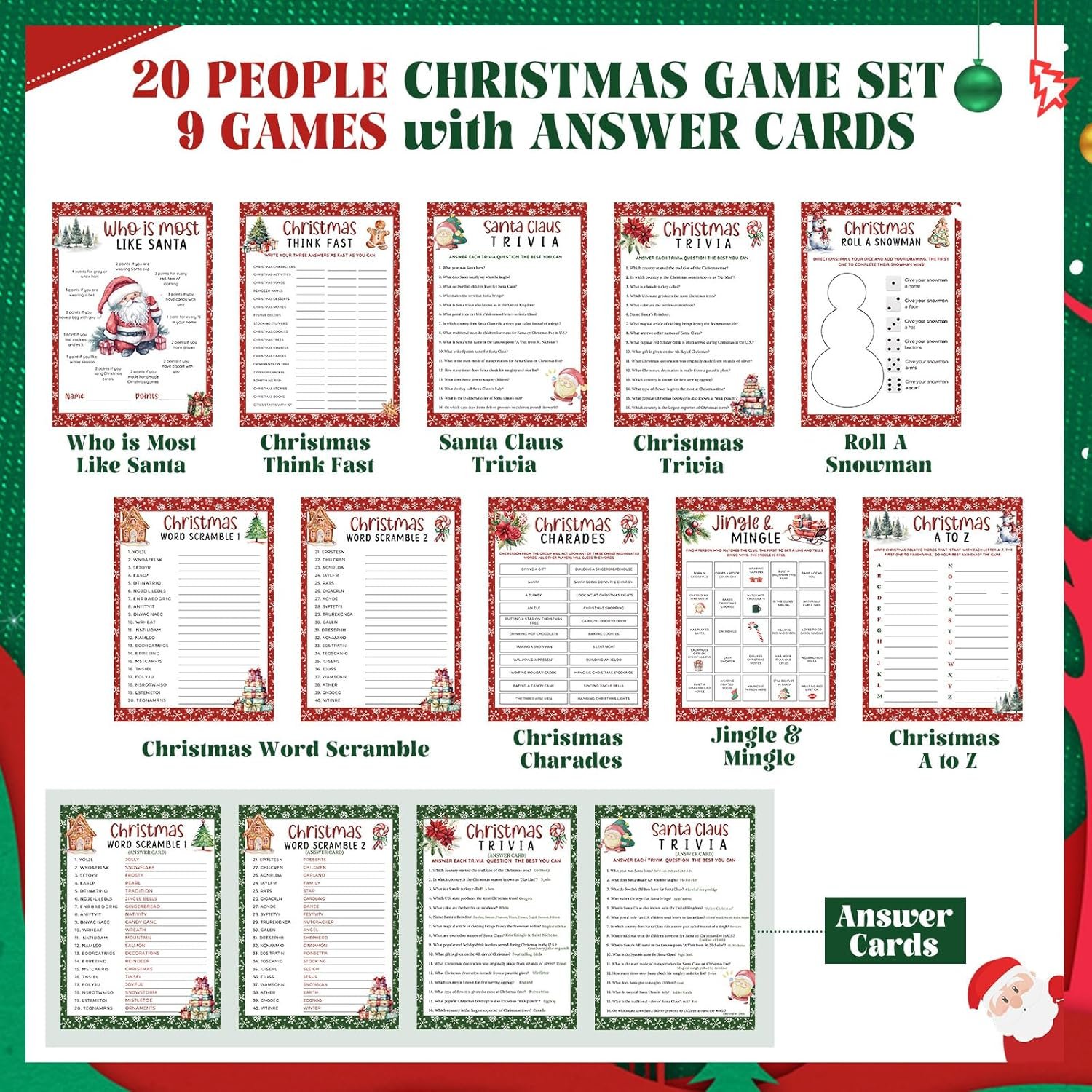 102 Pcs Christmas Trivia Games for Large Group Christmas Question and Answer Word Scramble Cards Set Festival Guessing Activity for Game Xmas Holiday Party Indoor Activity Family Friends - Image 3