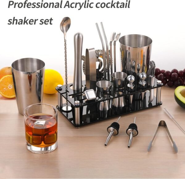 Cocktail Shaker Set Bartender Kit, 23 PCS Boston Shaker Tool Set with Stand, Drink Mixer Martini Shaker Bartending Kit, Bar Tools Bartender Tool Kit, mobzio Bar Accessories for The Home Bar Set - Image 5