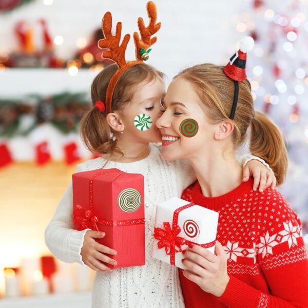 Whaline 1000Pcs Christmas Stickers Roll Candy Theme Decals 16 Designs Red Green Sweet Xmas Adhesive Decorative Round Seal Stickers for Gift Greeting Card Party Supplies - Image 8