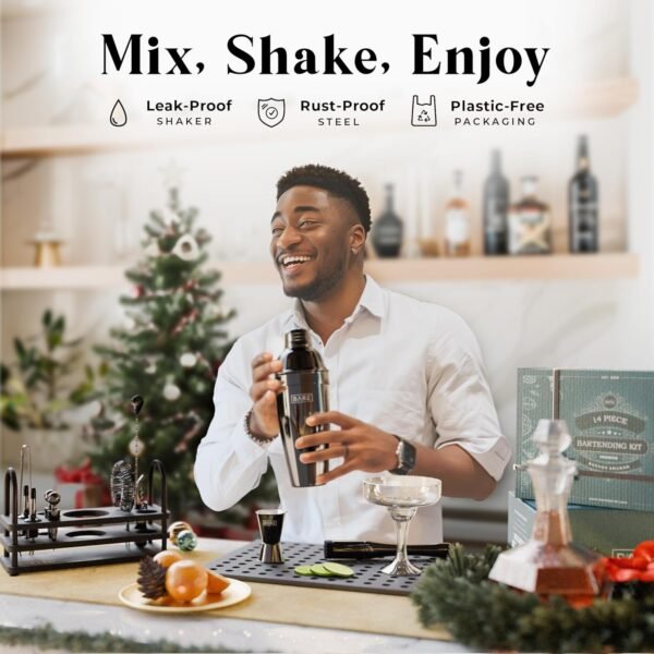 BARE BARREL® Mixology Bartender Kit Bar Set | 14-Piece Cocktail Shaker Set | Martini Barware Mixing Tools for Home Bartending | 35 Recipe Cards | Gift Set (24oz Cobbler Shaker, Jet Black/Black) - Image 6
