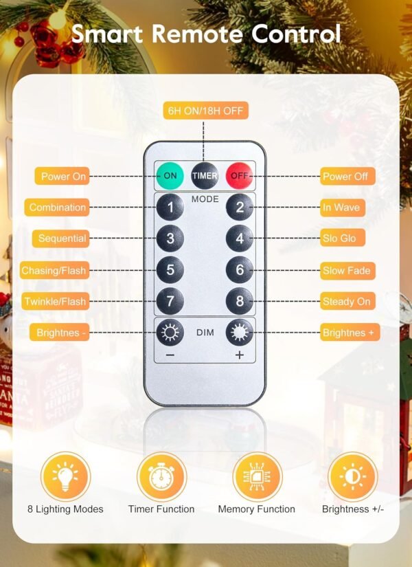 Minetom LED Christmas Lights - 39 Feet 100 LED Mini String Lights with Remote, USB Operated Waterproof Christmas Tree Lights for Indoor Outdoor Garland Wreath Home Garden Holiday Party Decor - Image 7