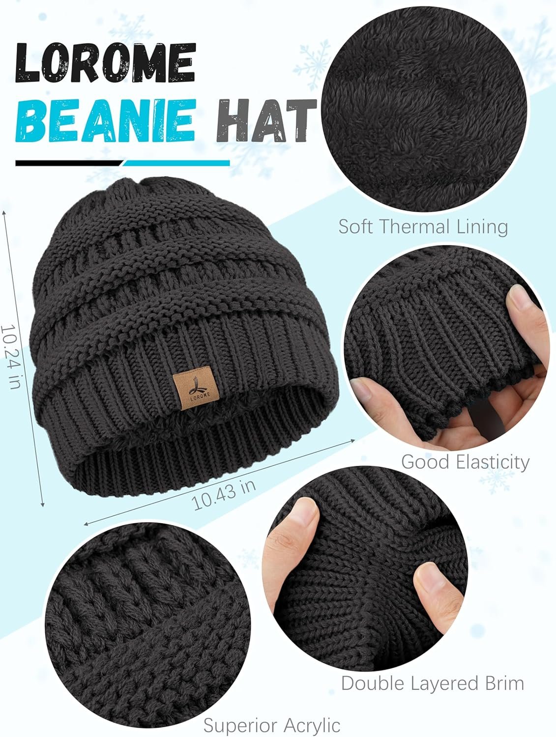 Winter Beanie Hat Scarf Gloves, Warm Fleece Knit Winter Hats Touch Screen Gloves Neck Scarf Set Winter Gifts for Unisex Adult - Image 3