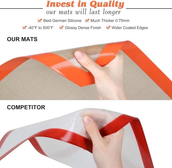 Silicone Baking Mat - Best German Silicone - Non Slip Silicone Baking Sheet, Non Stick Reusable Silicone Mats for Baking, Oven Liner, Counter Mat - Half Sheet Baking Mat, Set of 2 - Image 4