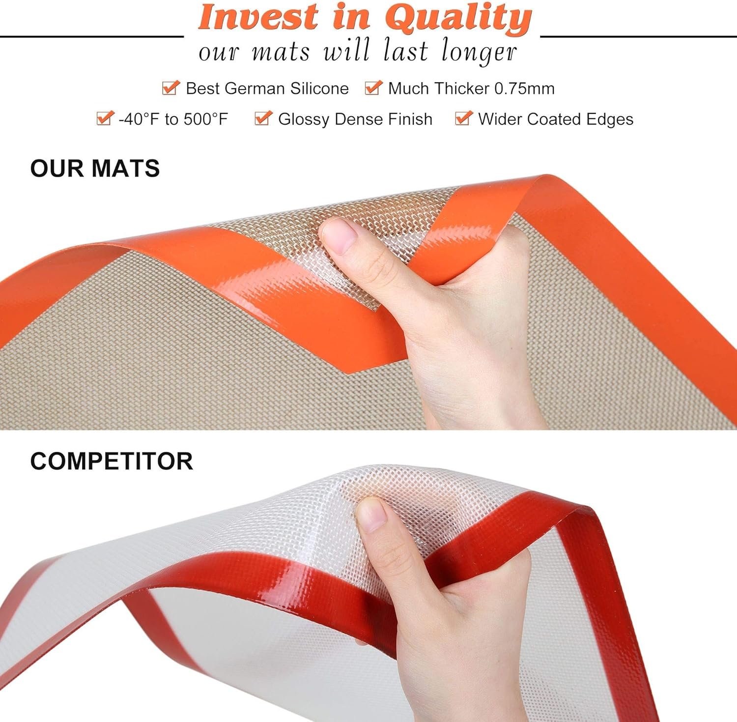 Silicone Baking Mat - Best German Silicone - Non Slip Silicone Baking Sheet, Non Stick Reusable Silicone Mats for Baking, Oven Liner, Counter Mat - Half Sheet Baking Mat, Set of 2 - Image 4