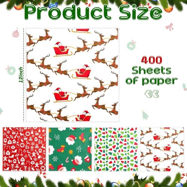 Spakon 400 Sheet Christmas Wax Paper for Food Wrapping 12 x 12 Inch 4 Styles Xmas Deli Paper Xmas Burgers Sandwich Wrap Print Deli Paper Basket Liners for Home Baking Gift Holiday Party Supplies - Image 3