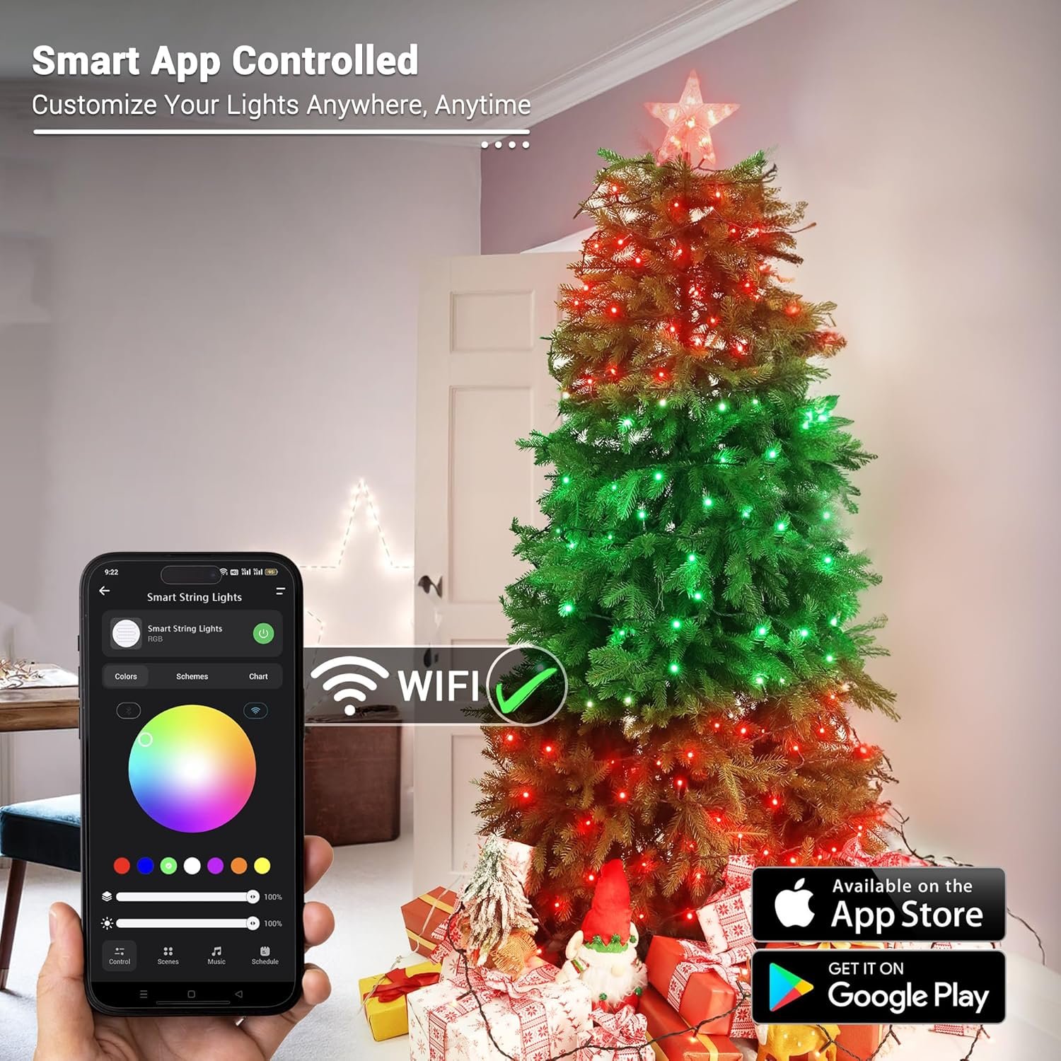 Brizled Pro Smart Christmas Lights, 66ft 200 LED WiFi Christmas Tree Lights, App Controlled RGB Color Changing Xmas Lights String Works with Alexa & Google Home for Holiday Xmas Party Indoor Outdoor - Image 5
