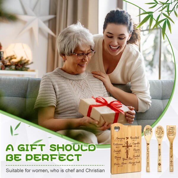 4 Pcs Christian Gifts for Women Mom Faith Religious Gifts Bible Verse Inspirational Gifts Bamboo Cutting Board Spatula Spoon Set Catholic Gifts for Christmas Birthday (Always Loved) - Image 7