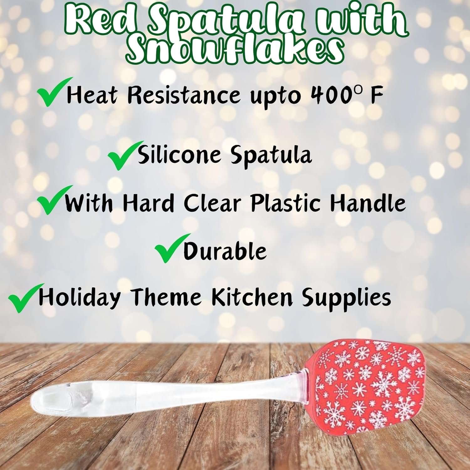 Ja'Cor Christmas Red Silicone Spatula with White Snowflakes 10 Inch, Heat Resistant up to 400°F, Durable Christmas Spatula for Cooking Baking Mixing, Holiday Kitchen Decoration, 1 Pack - Image 4