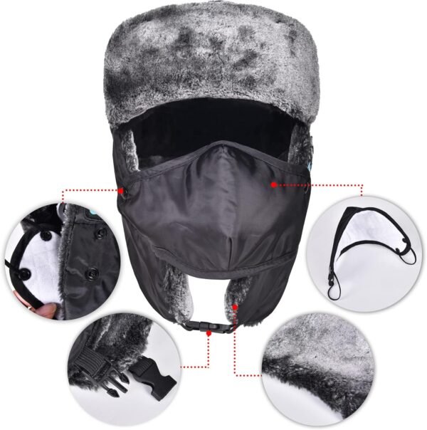 Trapper Hat Bluetooth Warm Winter hat Ski Mask for Men Women, Faux Fur Russian Hat with Speaker Headphones Earflap - Image 5
