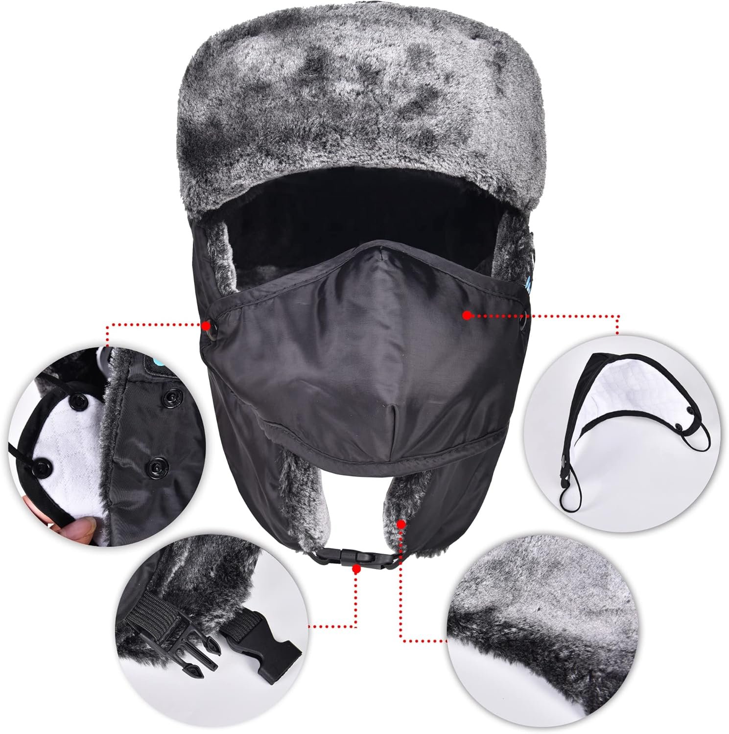 Trapper Hat Bluetooth Warm Winter hat Ski Mask for Men Women, Faux Fur Russian Hat with Speaker Headphones Earflap - Image 5