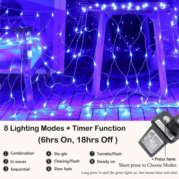 Joomer 12ft x 5ft 360 LED Christmas Net Lights, 8 Modes Bush Mesh Lights Connectable, Timer, Waterproof for Christmas Trees, Bushes, Garden, Outdoor Decorations (Clear Wire, Blue) - Image 3