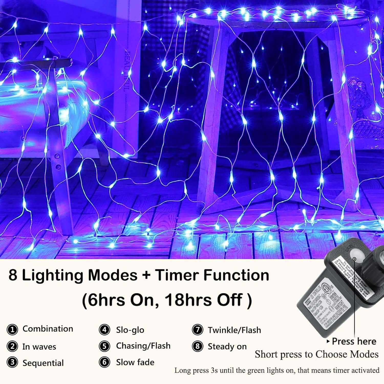 Joomer 12ft x 5ft 360 LED Christmas Net Lights, 8 Modes Bush Mesh Lights Connectable, Timer, Waterproof for Christmas Trees, Bushes, Garden, Outdoor Decorations (Clear Wire, Blue) - Image 3