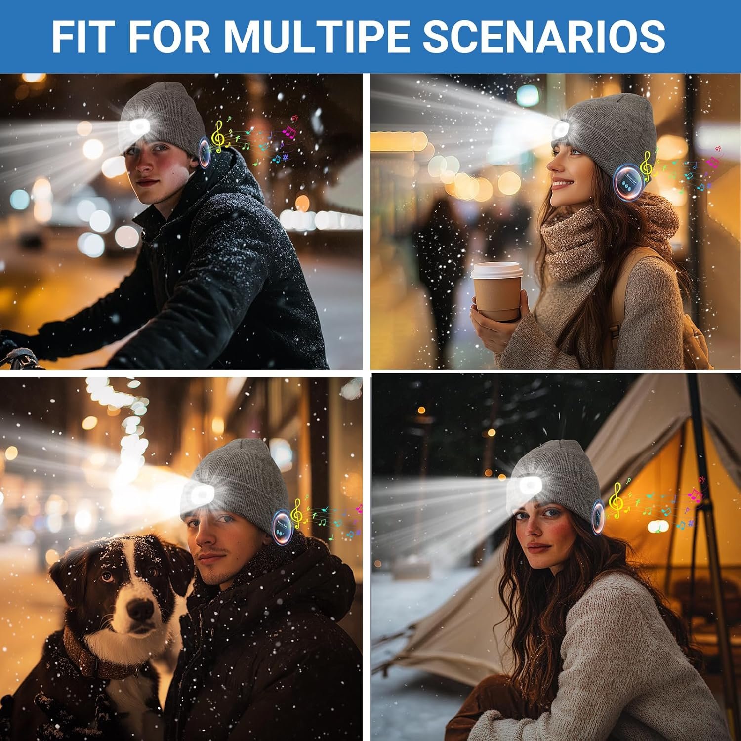 Rotibox Bluetooth Beanie with Light, Unisex USB Rechargeable 4 LED Headlamp Hat with Wireless Headphones - Image 7