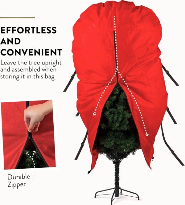 Zober Upright Tree Storage Bag for Christmas Trees of 7.5ft. Tall, Tree Bag Is Made Of Tear Proof 600D Oxford; Comes With Drawstring Hem, Zipper, And Carry Handles, Waterproof Material - Image 4