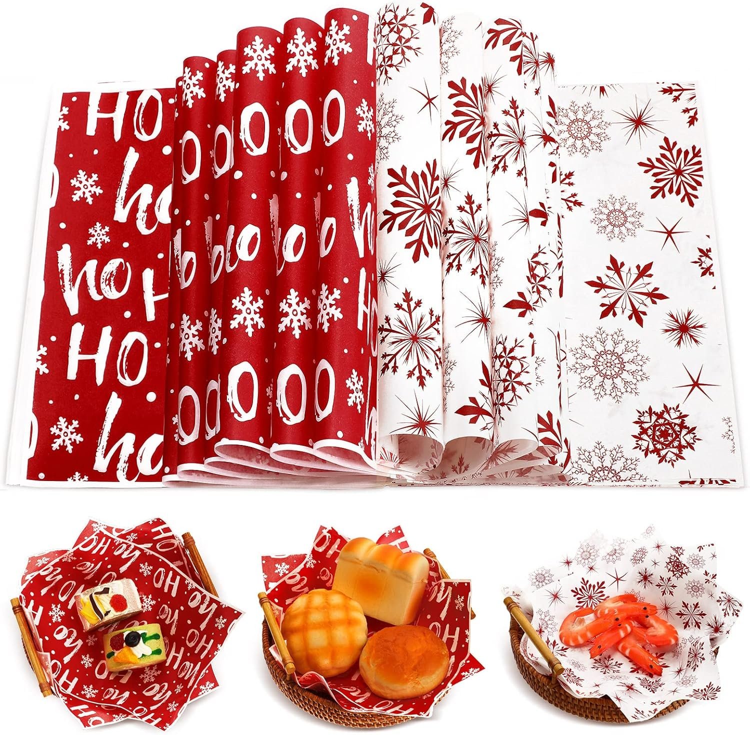 160 Pcs Christmas Wax Paper Sheets for Food Snowflake Hoho Wax Paper Wrapping Bulk Deli Parchment Baking Paper Sandwich Candy Cookies Waterproof Wrappers Oilproof Basket Liners (8 x 10 Inch) - Image 2