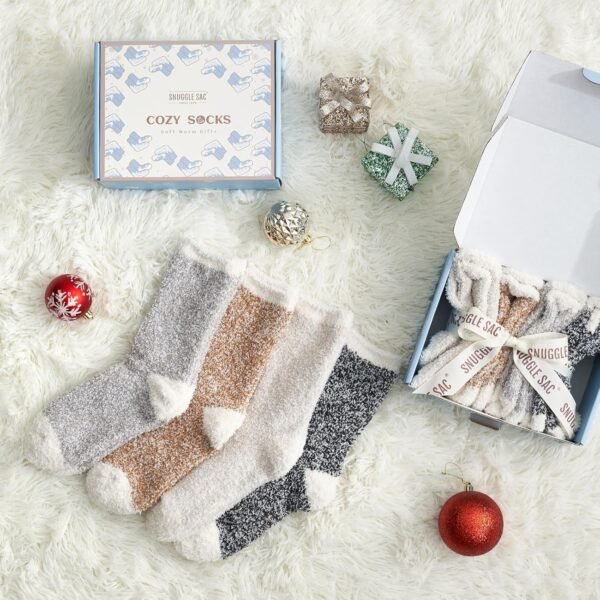 Snuggle Sac Warm Fuzzy Socks Christmas Socks for Women Super Soft Cozy Winter Slipper Socks Set Birthday Gifts For Her 4Pairs - Image 7