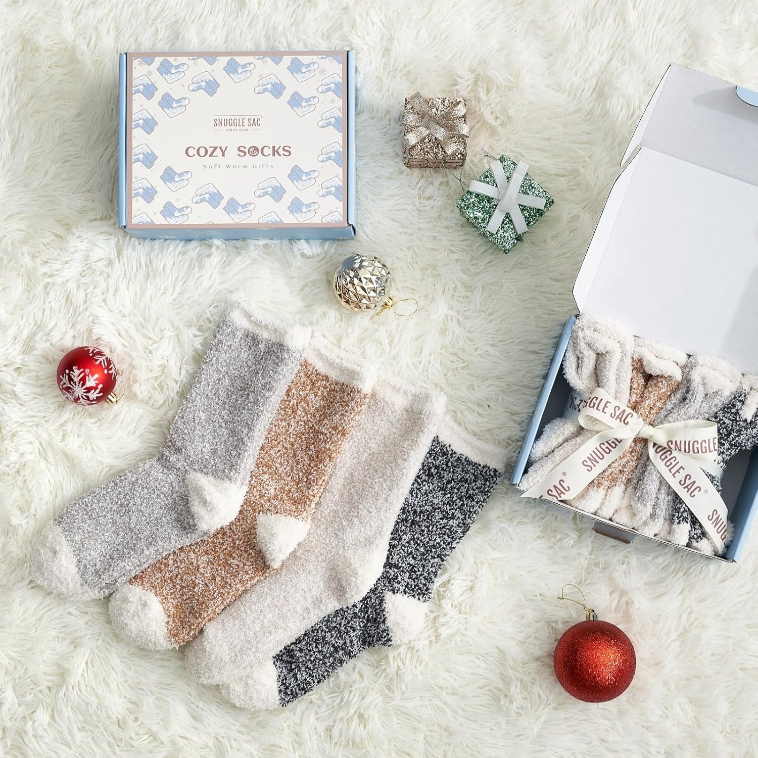 Snuggle Sac Warm Fuzzy Socks Christmas Socks for Women Super Soft Cozy Winter Slipper Socks Set Birthday Gifts For Her 4Pairs - Image 7