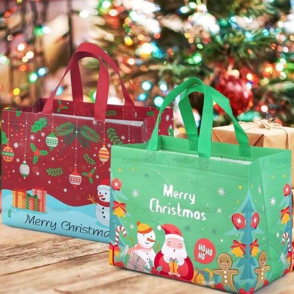 PARSUP 8PCS Christmas Gift Bags, Tote Bags with Handles, Treat Bags, Multifunctional Non-Woven Bags for Gifts Wrapping Shopping, Xmas Party Supplies, 12.8"×9.8"×6.7" - Image 6