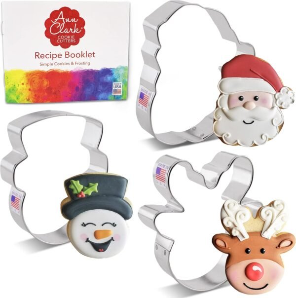 Faces of Christmas Cookie Cutters 3-Pc. Set Made in USA by Ann Clark, Santa Face, Reindeer Face, Snowman Face - Image 2