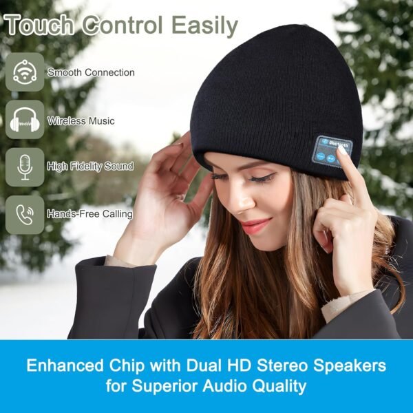 Greatfine Bluetooth Beanie, Bluetooth 5.2 HD Stereo Beanies Hats for Men/Women/Teens, Built-in Microphone, Unique Tech Gifts for Christmas Stocking Stuffers, Black - Image 4