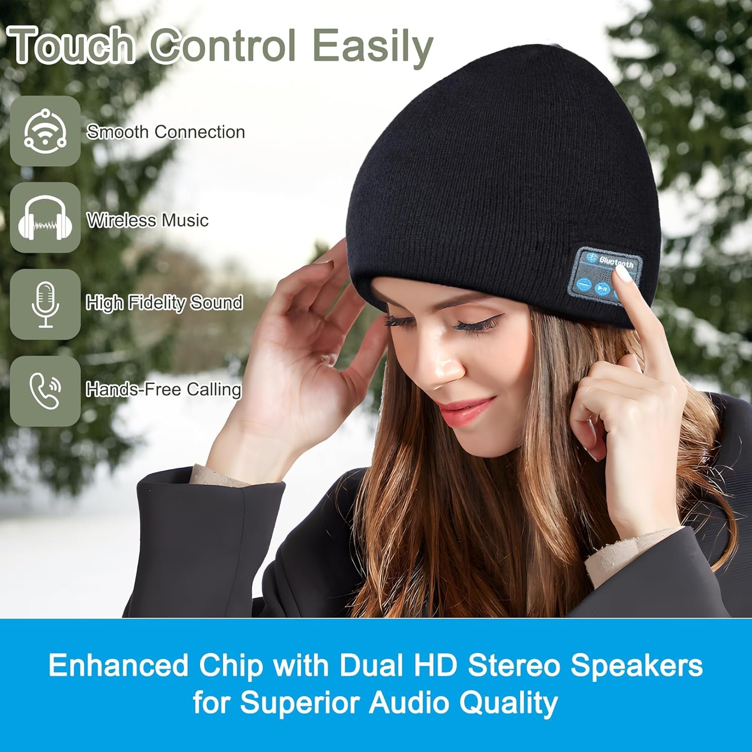 Greatfine Bluetooth Beanie, Bluetooth 5.2 HD Stereo Beanies Hats for Men/Women/Teens, Built-in Microphone, Unique Tech Gifts for Christmas Stocking Stuffers, Black - Image 4