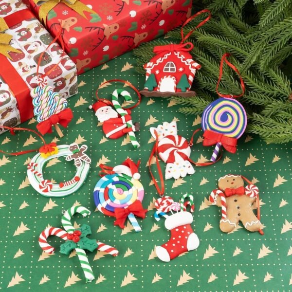 10pcs Candy Christmas Ornaments for Tree Decorations Peppermint Candy Cane Lollipop Ornaments Polymer Clay Christmas Ornaments for Christmas Party Home Decor - Image 10