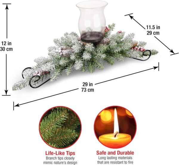 National Tree Company Artificial Christmas Centerpiece | Includes 1 Candle Holder, Red Berries, Pine Cones, Snow, and Steel Base | Dunhill Fir, 30 Inch - Image 4