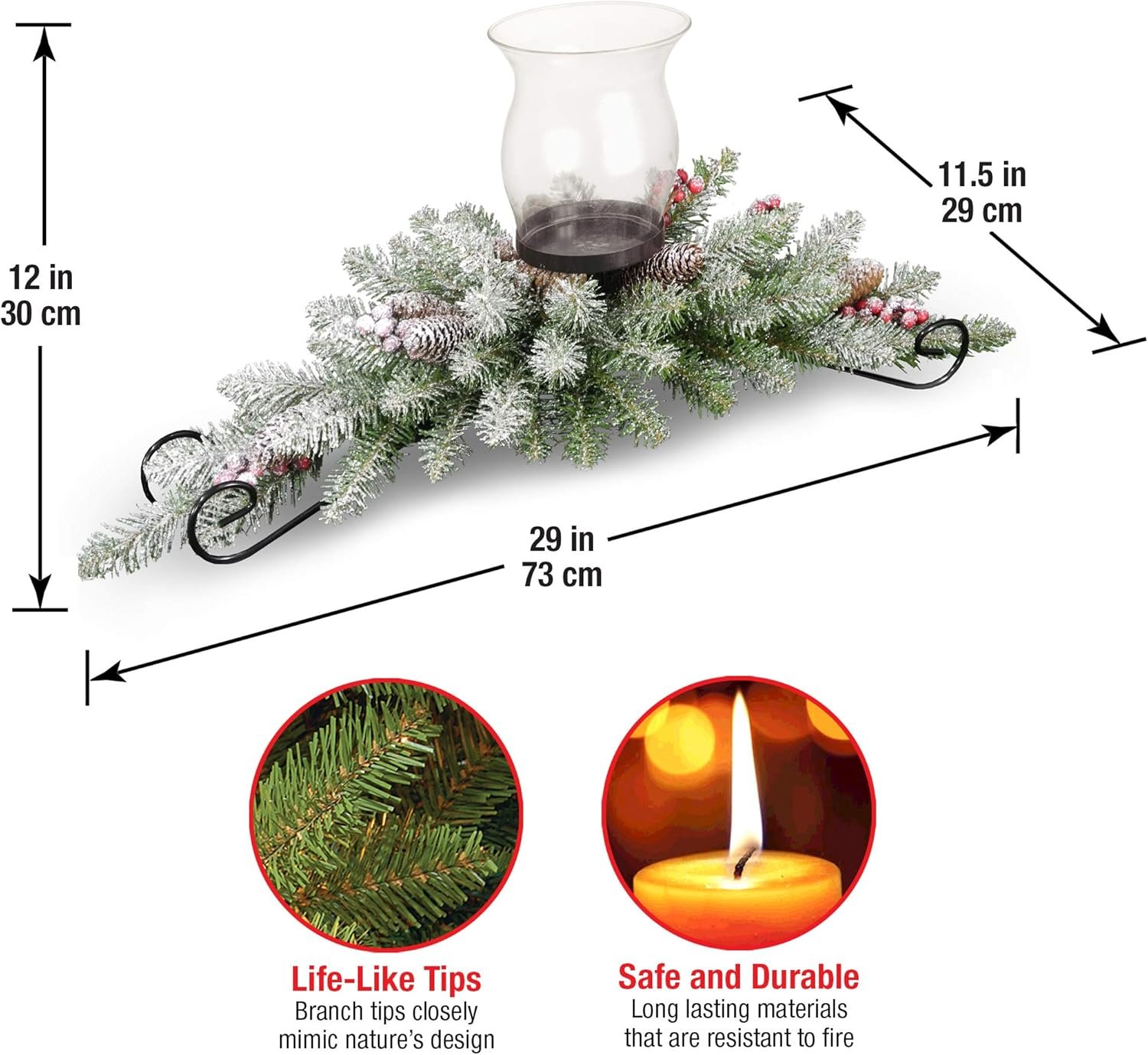 National Tree Company Artificial Christmas Centerpiece | Includes 1 Candle Holder, Red Berries, Pine Cones, Snow, and Steel Base | Dunhill Fir, 30 Inch - Image 4