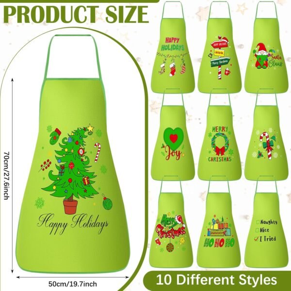 10 Pcs Christmas Elf Apron for Women Adjustable Santa Baking Kitchen Cute Cooking Aprons for Adult Festive Xmas Holiday Elf Apron Gifts for Holiday Party Dress Supplies, 19.7 x 27.6 Inch - Image 3