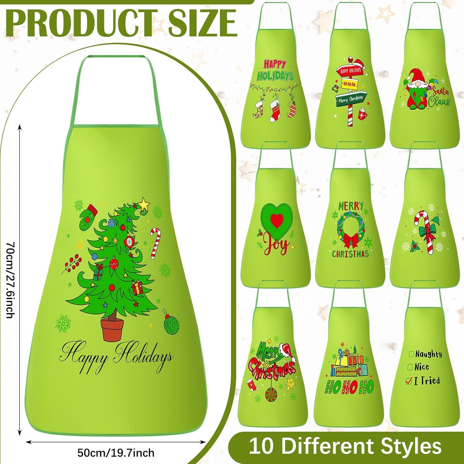 10 Pcs Christmas Elf Apron for Women Adjustable Santa Baking Kitchen Cute Cooking Aprons for Adult Festive Xmas Holiday Elf Apron Gifts for Holiday Party Dress Supplies, 19.7 x 27.6 Inch - Image 3