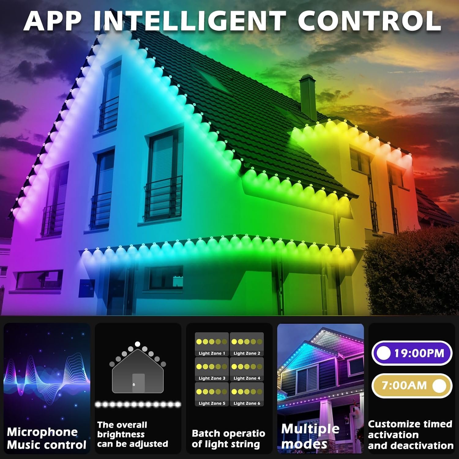 100FT Permanent Outdoor RGB Lights,IP67 Waterproof Smart LED Eaves Lights with App/Remote Control,for Christmas and All Holiday Decor,Daily and Accent Lighting,House Roof and Garden Lighting - Image 4