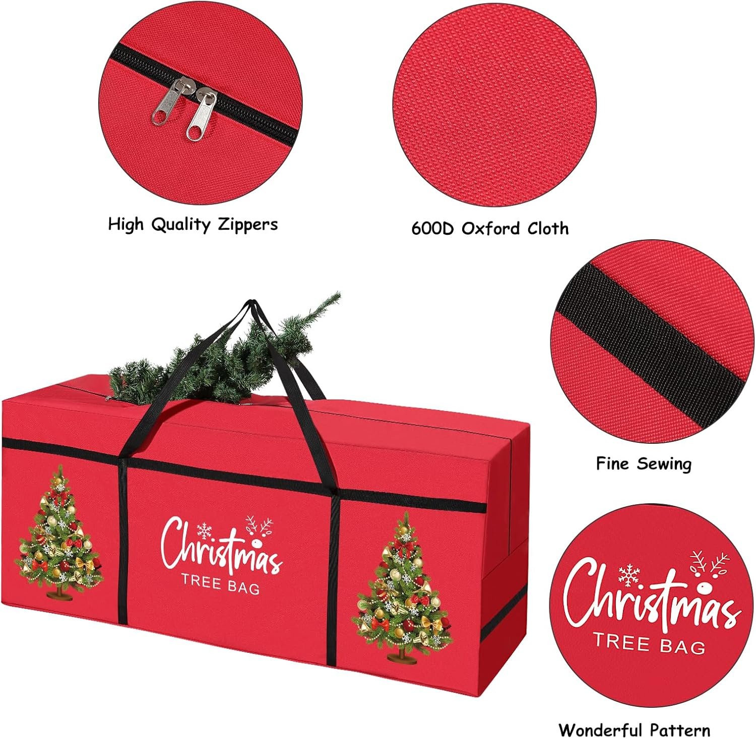 Tavaleu Christmas Tree Storage Bag - 7.5 FT Xmas Holiday Tree, Heavy Duty Oxford Dual Pockets, Zippered Bag, Carry Handles. Protects Against Dust - Image 7