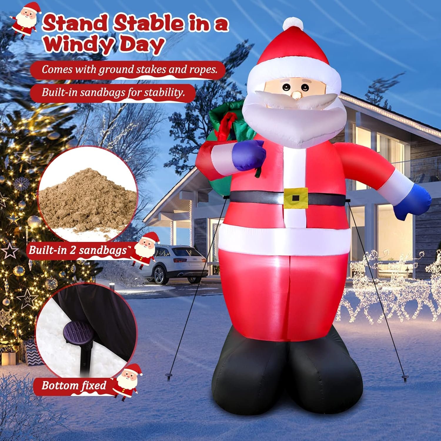 8 FT Christmas Inflatable Santa Claus Outdoor Decorations, Blow Up Santa Claus with Gifts Bag, Giant Santa Carrying Present Sack, Built-in LED Light, Xmas Outside Decor for Front Back Yard Garden Lawn - Image 5