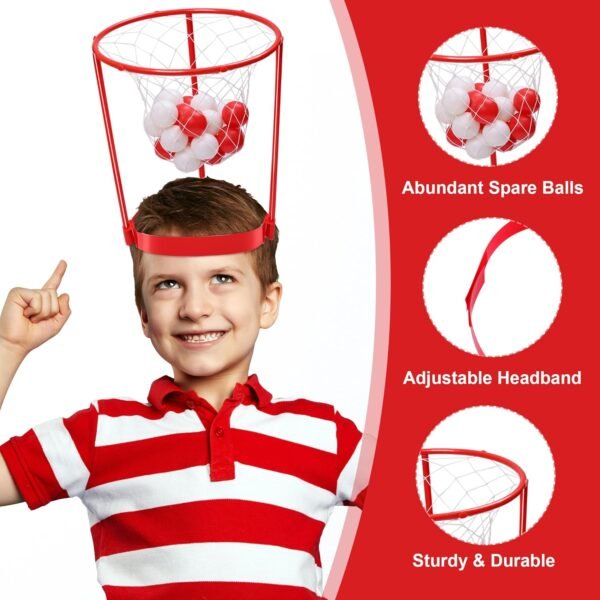 Aneco 2 Set Christmas Head Hoop Basketball Game for Christmas Party Game Gifts Basket Headband Ball Adjustable Basket Net Headband with 20 Balls - Image 4