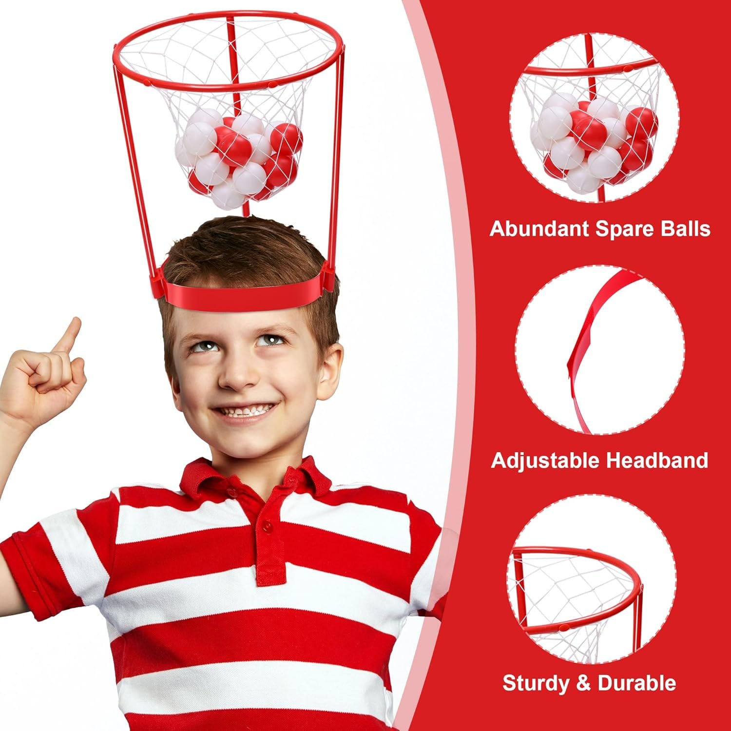 Aneco 2 Set Christmas Head Hoop Basketball Game for Christmas Party Game Gifts Basket Headband Ball Adjustable Basket Net Headband with 20 Balls - Image 4