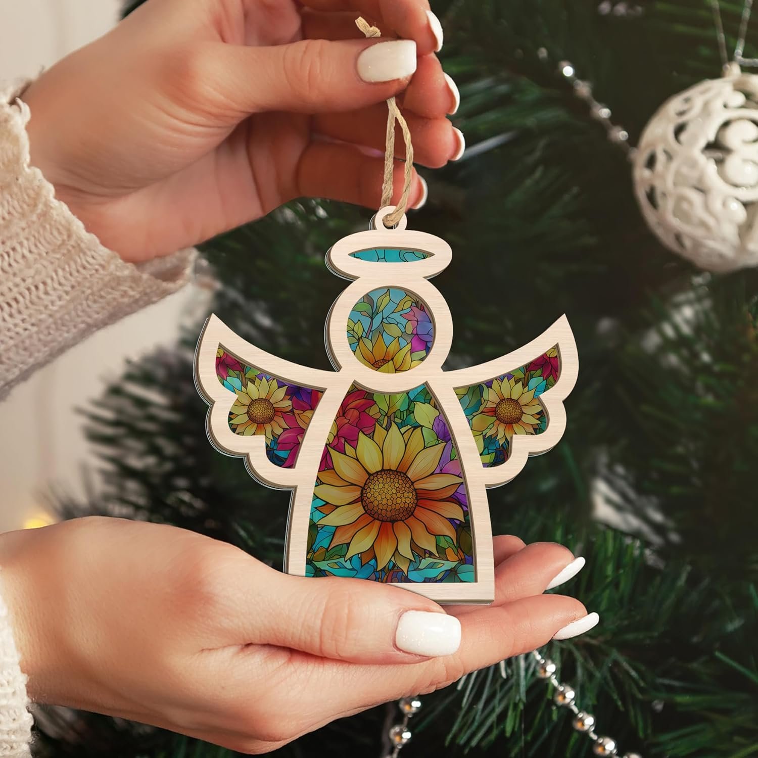 Angel Sunflower Gifts, Christmas Ornaments 2024 - Sympathy Gifts for Loss of Loved One, Pet Bereavement Gift Ideas, Miscarriage Memorial Gifts - Christmas Tree Decoration Suncatcher Ornaments - Image 7