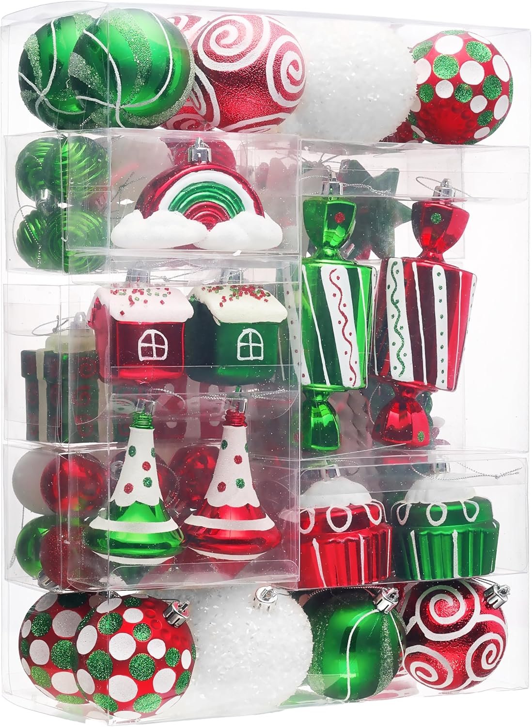 Valery Madelyn 100ct Christmas Ornaments Set, Candy Cane Red Green White Shatterproof Christmas Tree Decorations Ball Ornaments Bulk, Decorative Hanging Ornaments for Xmas Trees Holiday Party Decor - Image 2