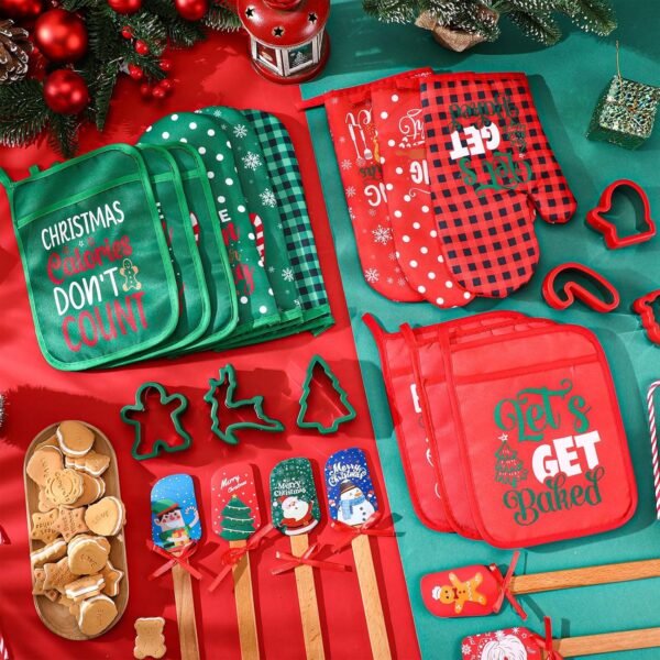 24 Pcs Christmas Baking Gift Set Christmas Pot Holders Oven Mitts Silicone Spatulas Baking Cookie Cutters Cooking Pocket Potholders Christmas Pot Holders Gift Set for Christmas Kitchen Gifts - Image 6