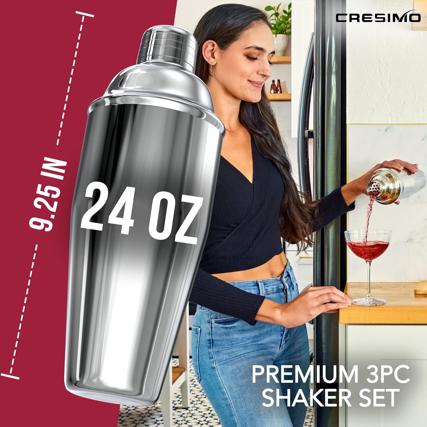 24oz Cocktail Shaker Set with Bar Accessories for Home Bar Shaker Set - Martini Shaker, Jigger, Drink Shaker Mixer Spoon - Alcohol Shaker Bartender Gift - Bartending Kit Essential for Home - Cresimo - Image 9
