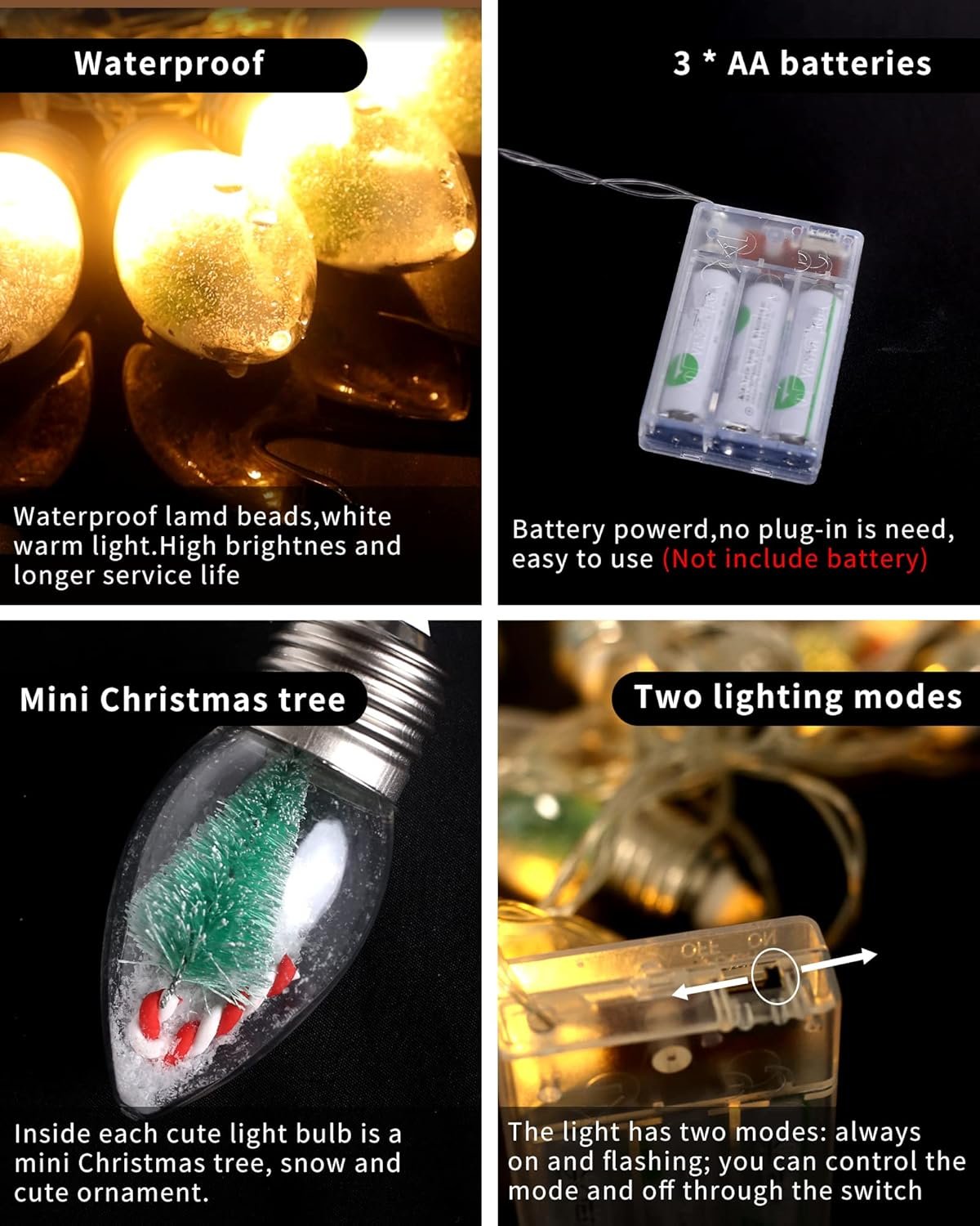 6.6ft Christmas Tree Snow Globe String Lights for Indoor Bedroom Decorations - 10 LED Globe Bulbs String Light with Tree & Snow & Cute Ornaments for Home Patio Decor Fireplace Xmas Tree Decoration - Image 7