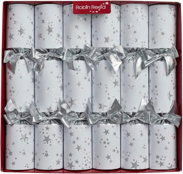 Olde English Crackers Twinkle Star Christmas Party Favors - Set of 6 luxury decorative favors for all holiday occasions Silver White - Image 2